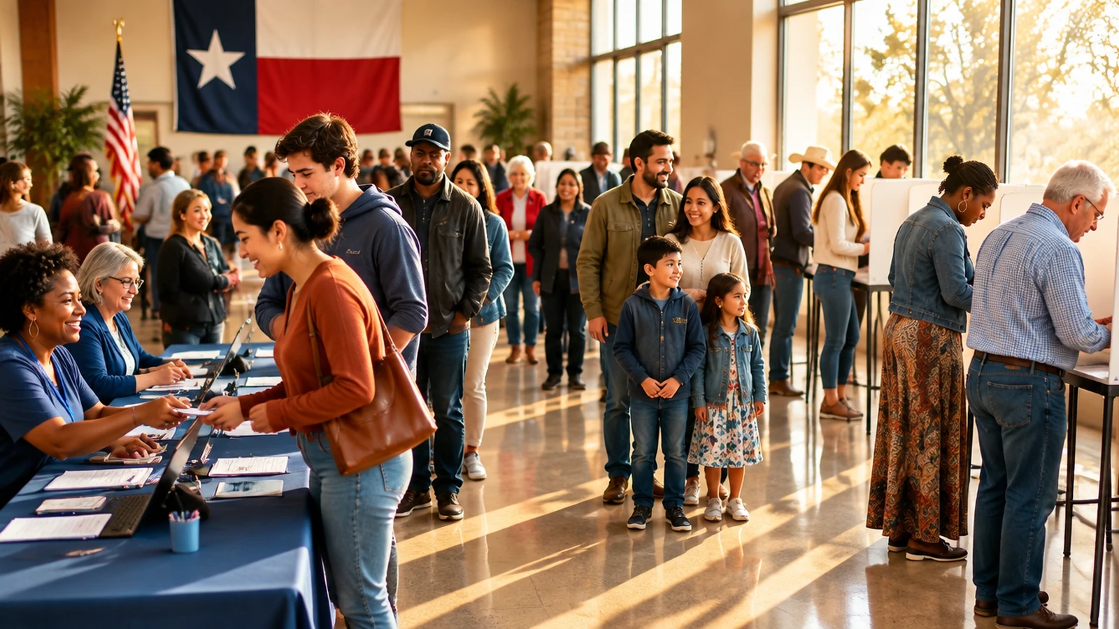 Texas voters lined up at a polling place on election morning